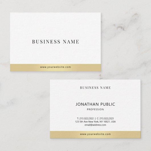 Professioneel Elegant Goud Wit Minimalist Plain Visitekaartje (Voorkant / Achterkant)