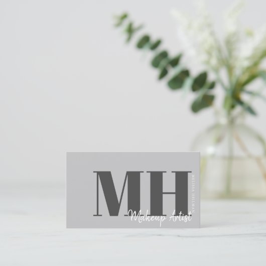 Professioneel Elegant Grijs Monogram Visitekaartje (Staand voorkant)