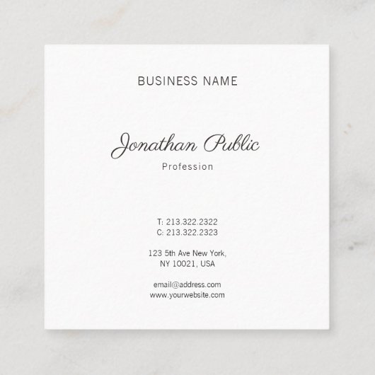 Professioneel elegant handgeschreven script Modern Vierkante Visitekaartje (Achterkant)