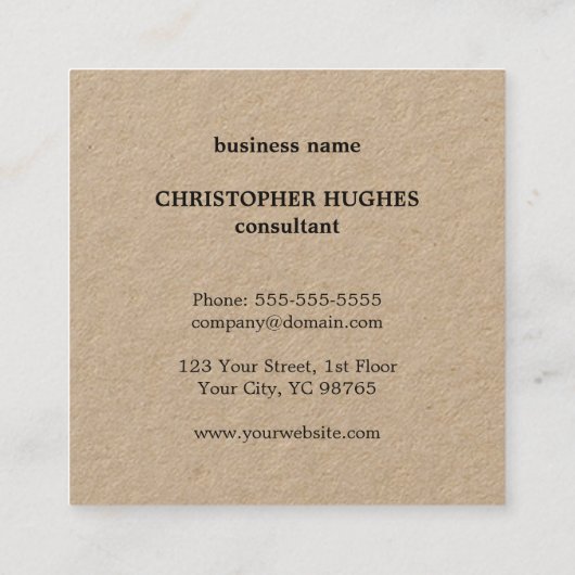 Professioneel Elegant Minimaal Kraft Zwart Monogra Vierkante Visitekaartje (Achterkant)