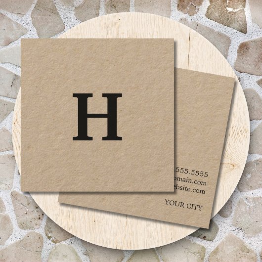 Professioneel Elegant Minimaal Kraft Zwart Monogra Vierkante Visitekaartje