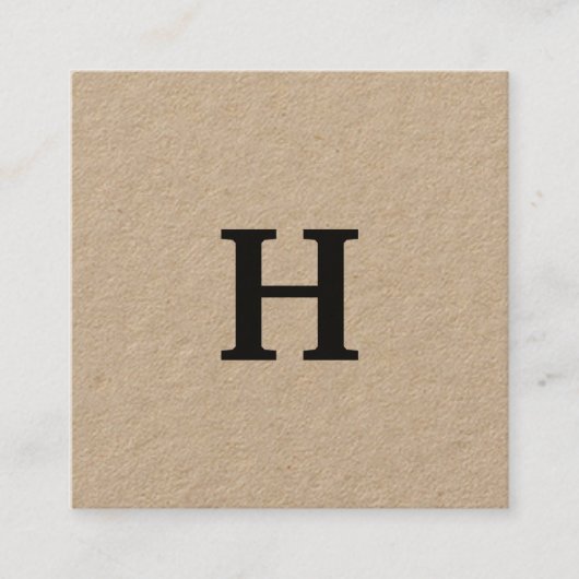 Professioneel Elegant Minimaal Kraft Zwart Monogra Vierkante Visitekaartje (Voorkant)