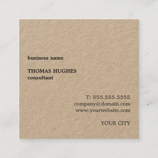 Professioneel Elegant Minimaal Kraft Zwart Monogra Vierkante Visitekaartje (Achterkant)