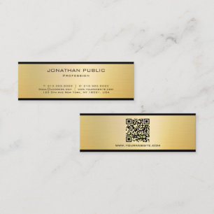 Professioneel Elegant Modern QR Code Zwart en Goud Mini Visitekaartje