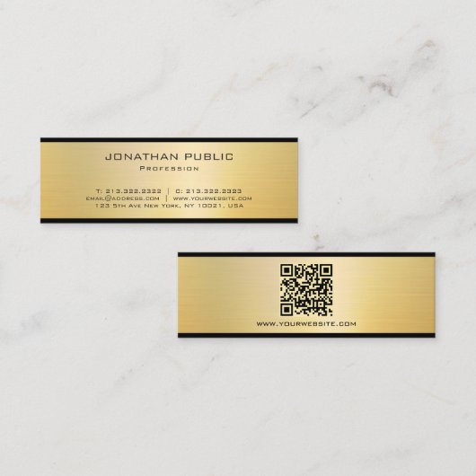 Professioneel Elegant Modern QR Code Zwart en Goud Mini Visitekaartje (Voorkant / Achterkant)