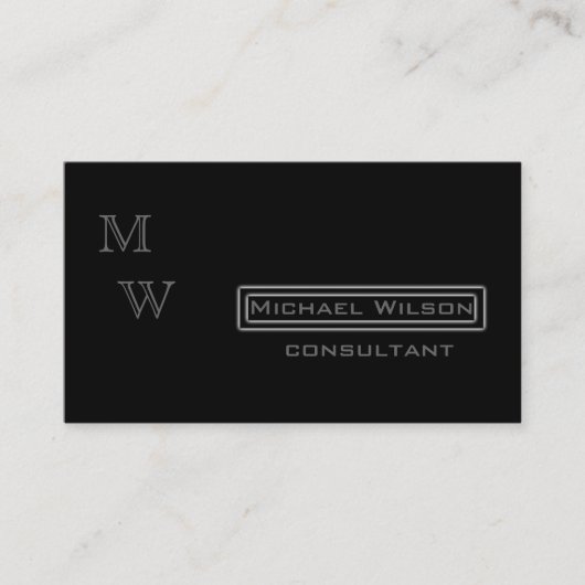 Professioneel elegant modern zwart monogram visitekaartje (Voorkant)