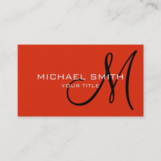 Professioneel Elegant Monogram Gewoon Rood Sinaasa Visitekaartje (Voorkant)