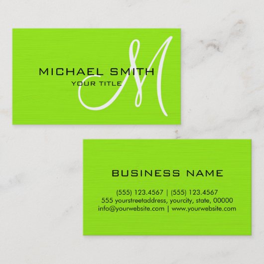 Professioneel elegant monogram in Lime Green Visitekaartje (Voorkant / Achterkant)
