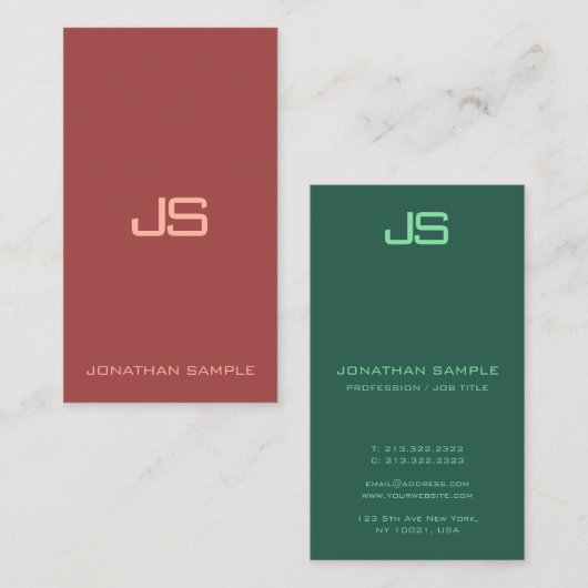 Professioneel elegant monogram verticaal modern visitekaartje (Voorkant / Achterkant)