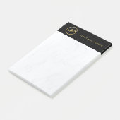Professioneel Elegant Monogram Zwart Goud Marmer Post-it® Notes (Schuin)