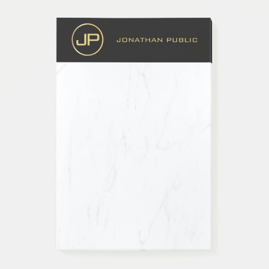 Professioneel Elegant Monogram Zwart Goud Marmer Post-it® Notes (Voorkant)