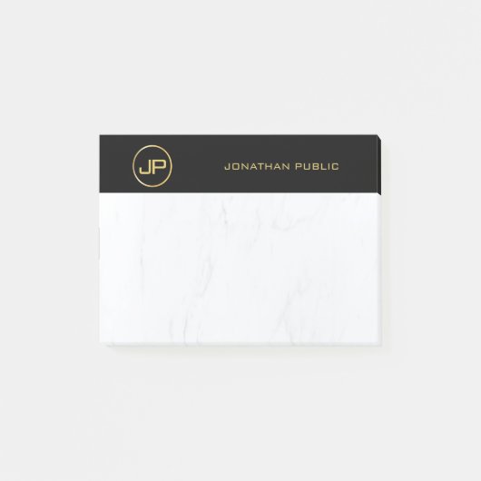 Professioneel Elegant Monogram Zwart Goud Marmer Post-it® Notes (Voorkant)