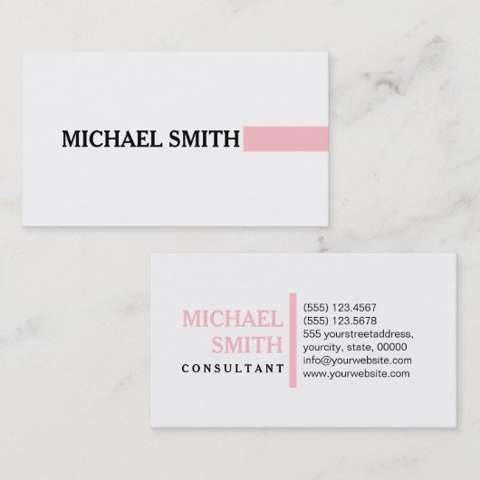 Professioneel Elegant Roze Modern Gewoon Wit Visitekaartje (Voorkant / Achterkant)