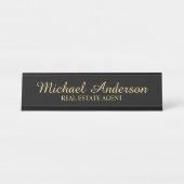 Professioneel elegant Script Black en Gold Bureau Naambordje (Voorkant)