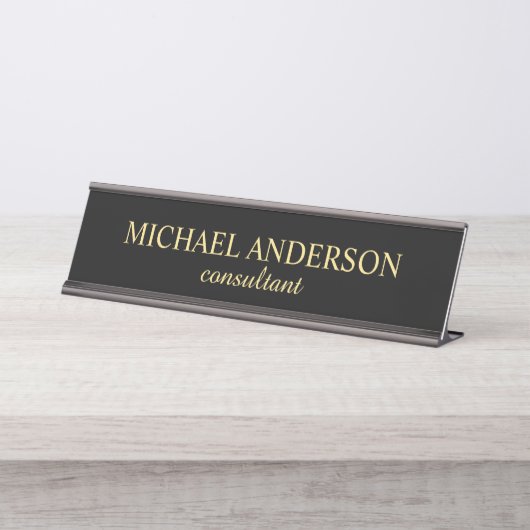Professioneel elegant Script Black en Gold Bureau Naambordje (Voorkant)