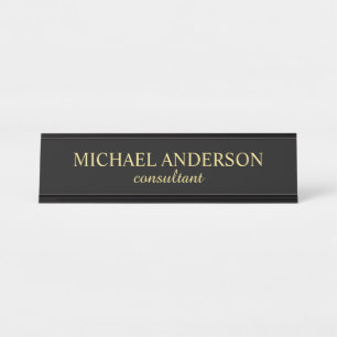 Professioneel elegant Script Black en Gold Bureau Naambordje