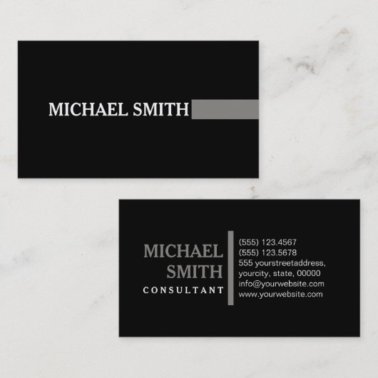 Professioneel elegant Titanium Modern Plain Black Visitekaartje (Voorkant / Achterkant)