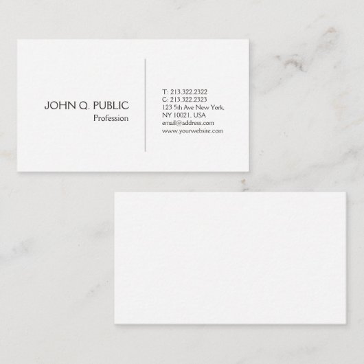 Professioneel, elegant wit, eenvoudig visitekaartje (Voorkant / Achterkant)