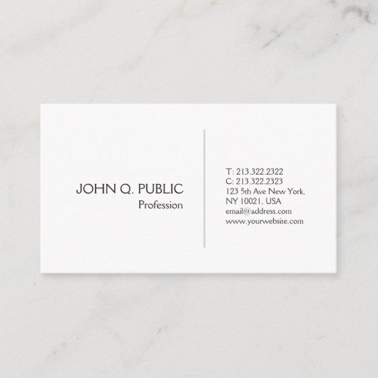 Professioneel, elegant wit, eenvoudig visitekaartje (Voorkant)