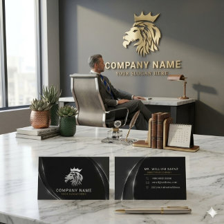 Professioneel Elegant Zilveren Leeuw Logo Visitekaartje