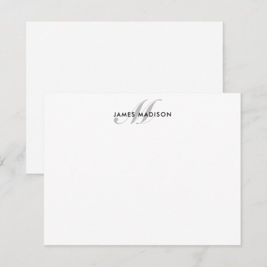Professioneel Elegant Zwart Grijs Script Monogram Notitiekaartje (Voorkant / Achterkant)