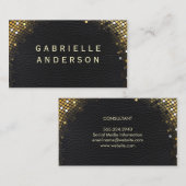 Professioneel Elegant Zwart Leder / Goud Sequin Visitekaartje (Voorkant / Achterkant)