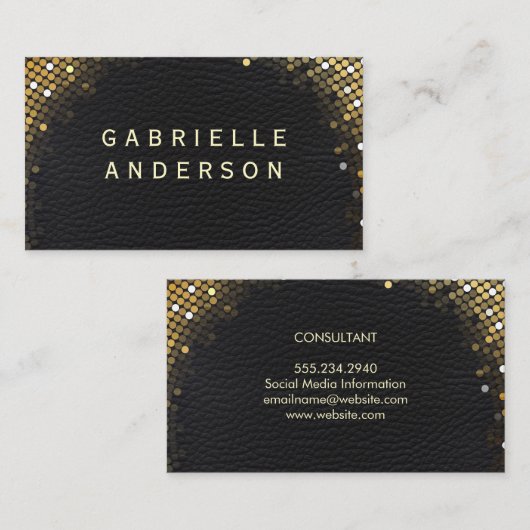 Professioneel Elegant Zwart Leder / Goud Sequin Visitekaartje (Voorkant / Achterkant)