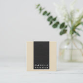 Professioneel elegant zwart leder/zwart vierkante visitekaartje (Staand voorkant)