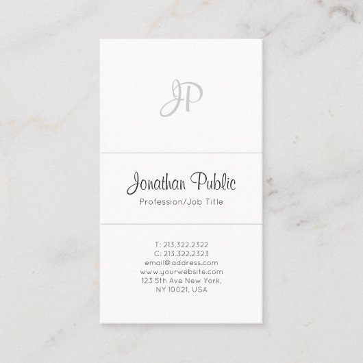 Professioneel elegant zwart-wit, eenvoudig visitekaartje (Voorkant)