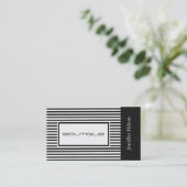 Professioneel elegant zwart-wit strepen linnen visitekaartje (Staand voorkant)