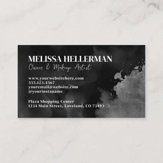 Professioneel Elegant Zwart Zilver Monogram Visitekaartje (Achterkant)