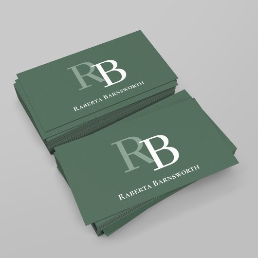 Professioneel Elegante Groene Monogram QR-code Visitekaartje