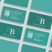 Professioneel Elegante Teal Monogram QR Code Visitekaartje