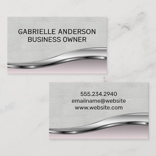Professioneel Elke Elegante Witte Leren Roze Metal Visitekaartje (Voorkant / Achterkant)