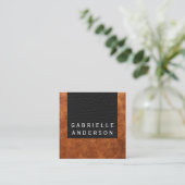 Professioneel Ellegant Bruin Leder Vierkante Visitekaartje (Staand voorkant)