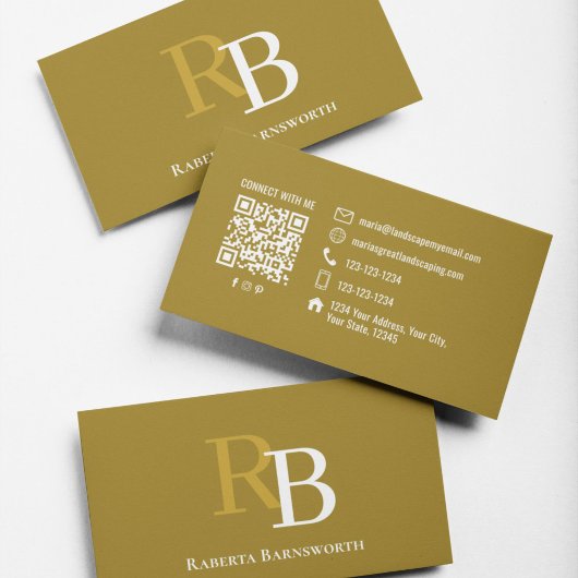Professioneel Ellegant Bruin Monogram QR Code Visitekaartje