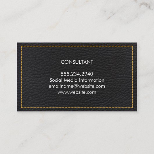 Professioneel Ellegant Zwart Leer | Geel Binnenwer Visitekaartje (Achterkant)
