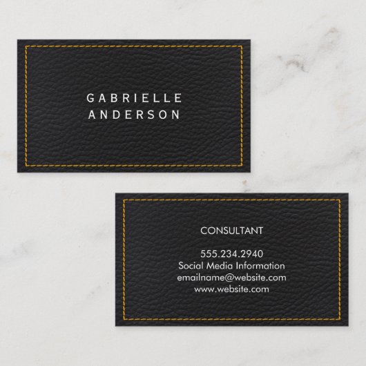 Professioneel Ellegant Zwart Leer | Geel Binnenwer Visitekaartje (Voorkant / Achterkant)