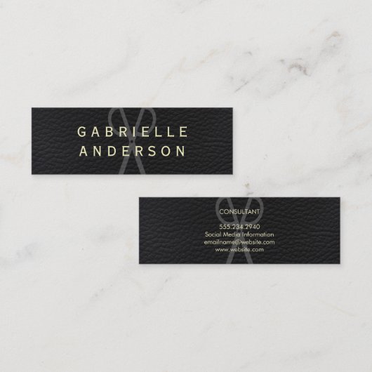 Professioneel Ellegant Zwart Leer met Opvallende T Mini Visitekaartje (Voorkant / Achterkant)