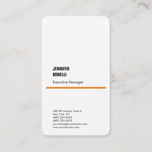 Professioneel en minimalistisch modern oranje wit visitekaartje (Voorkant)