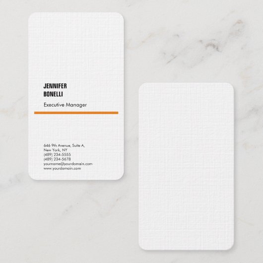 Professioneel en minimalistisch modern oranje wit visitekaartje (Voorkant / Achterkant)
