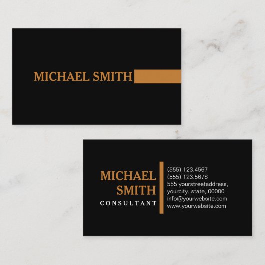 Professioneel en modern Bronze Plain Black Visitekaartje (Voorkant / Achterkant)