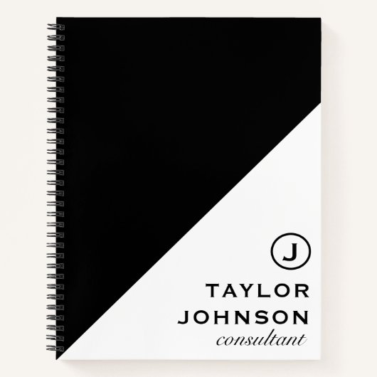 Professioneel en stijlvol zwart-wit monogram notitieboek (Voorkant)