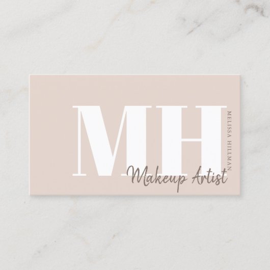 Professioneel enkelvoudig neutraal beige monogram visitekaartje (Voorkant)