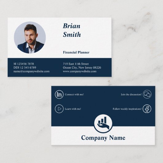 Professioneel financieel planner Wit-Blauw Zakelij Klantenkaartje (Voorkant / Achterkant)