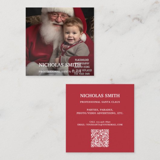 Professioneel Foto Kerstman QR-code Vierkante Visitekaartje (Voorkant / Achterkant)