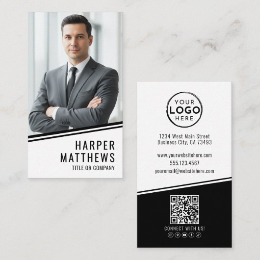 Professioneel Foto QR Code Bedrijfslogo Verticaal Visitekaartje (Voorkant / Achterkant)