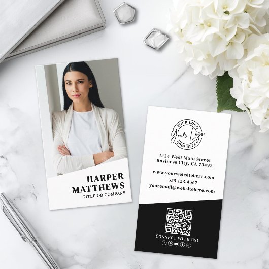 Professioneel Foto QR Code Bedrijfslogo Verticaal Visitekaartje