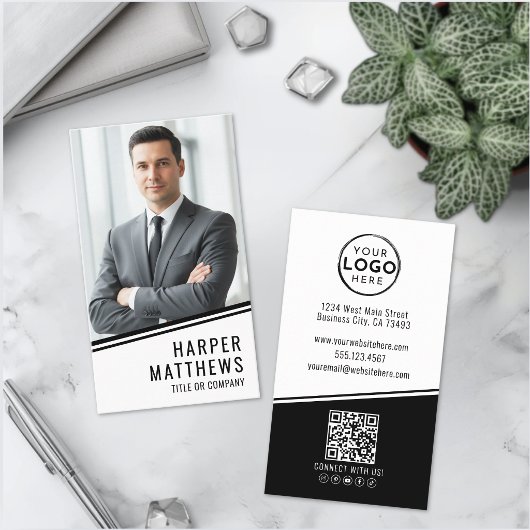 Professioneel Foto QR Code Bedrijfslogo Verticaal Visitekaartje