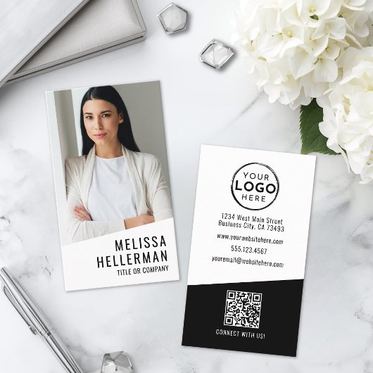 Professioneel Foto QR Code Bedrijfslogo Verticaal Visitekaartje